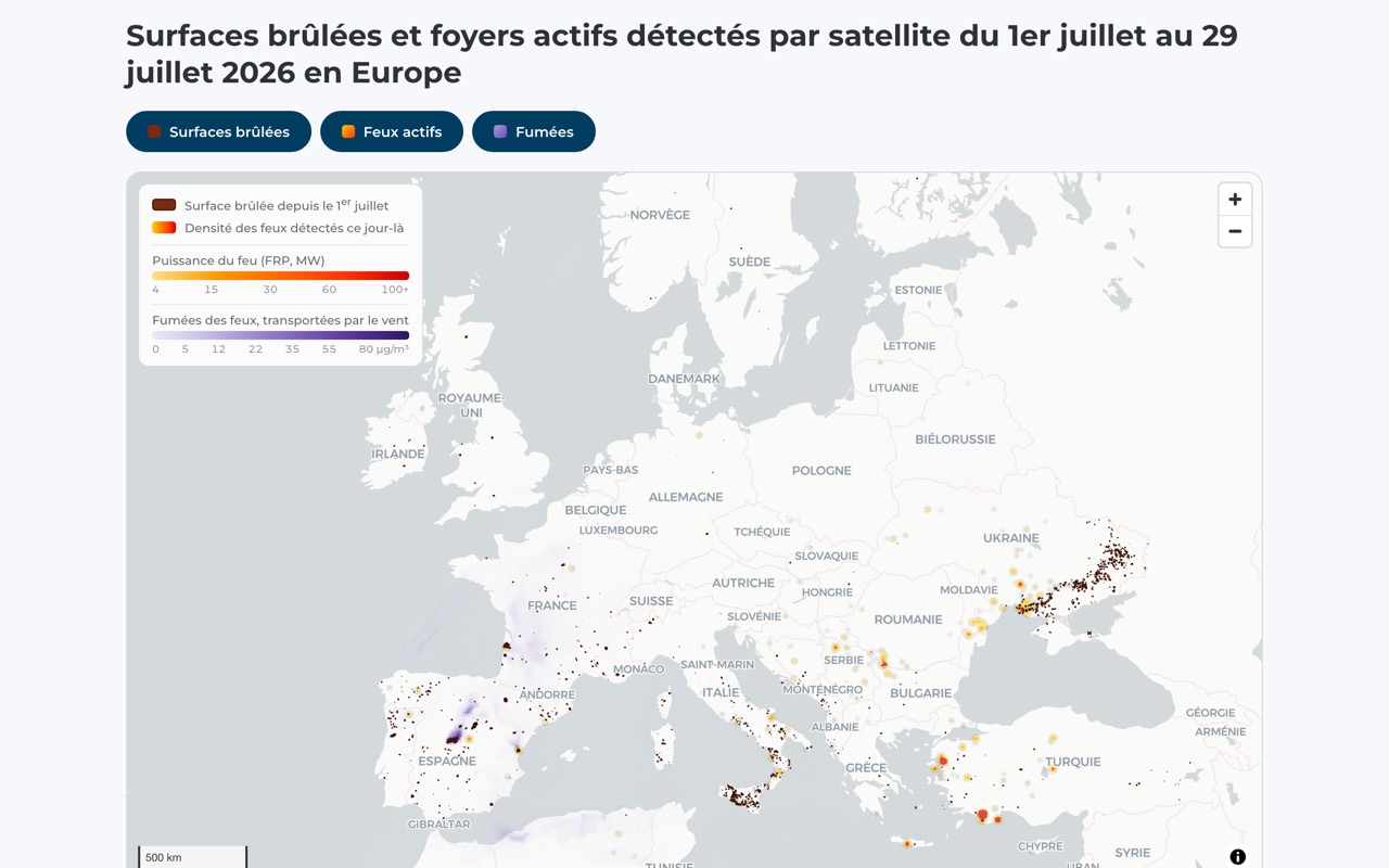Aperçu — Les feux de forêt en Europe, jour après jour